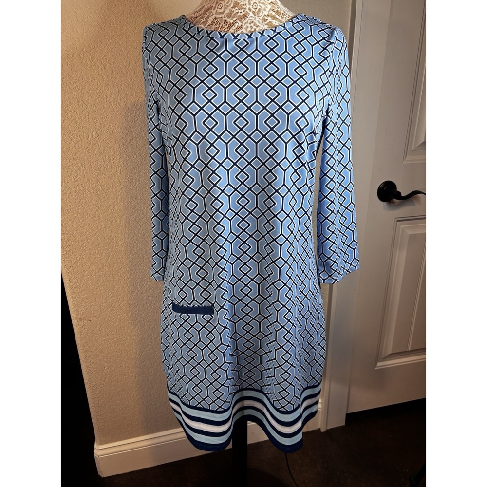 Cabana Life Amalfi Coast Shift Dress UPF 50+ Blue/White Chic Coastal Tomato Girl